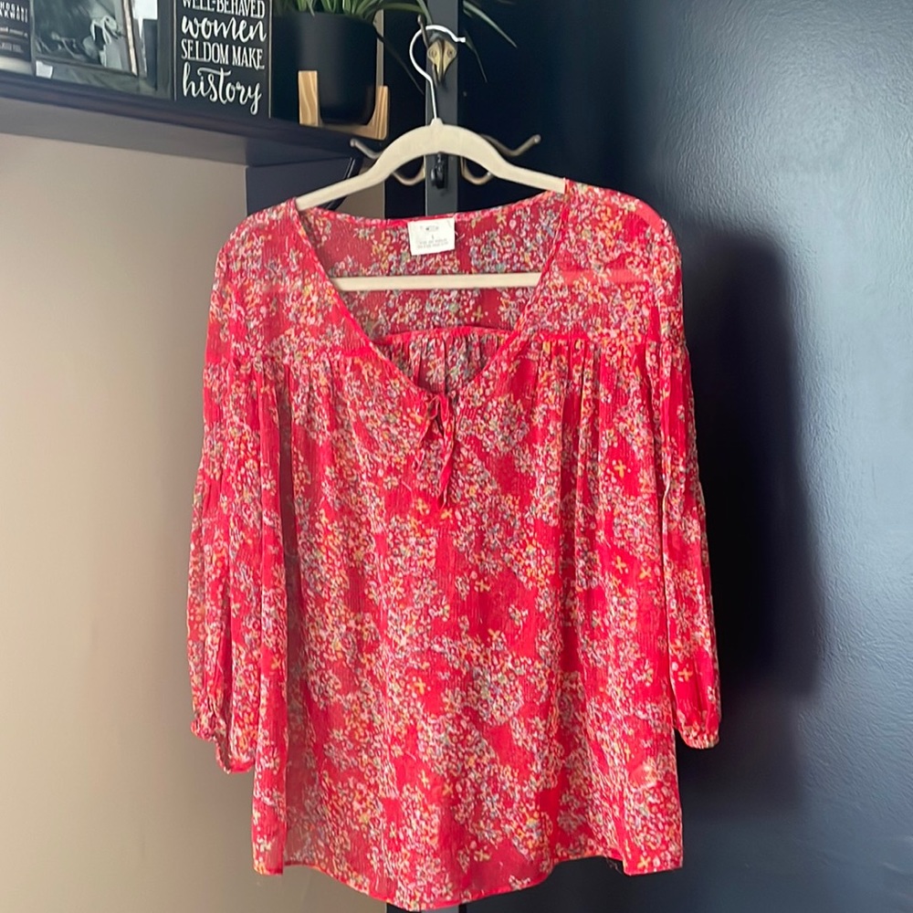 Pins and Needles Sheer Red Top
